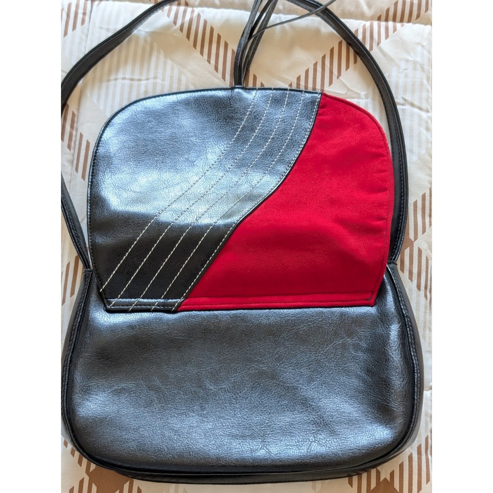 Victorias Secret Black Red Colorblock Faux Leather Suede Tassel purse. - Picture 6 of 8